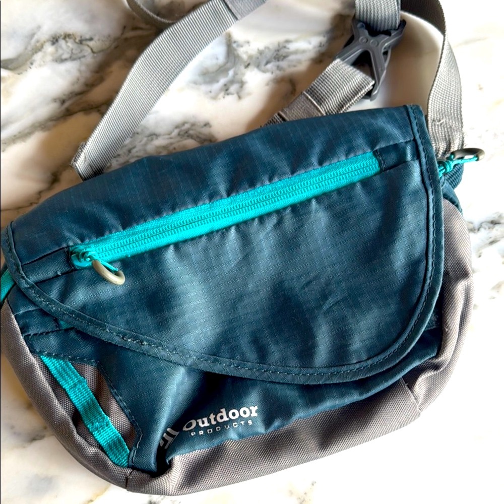 Outdoor Products Teal & Gray Ripstop Nylon Travel Crossbody Belt Bag